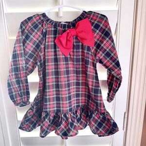 Ricrac & Ruffles 12M Plaid Tunic‎ Dress Pink Bow Ruffle Hem Holiday